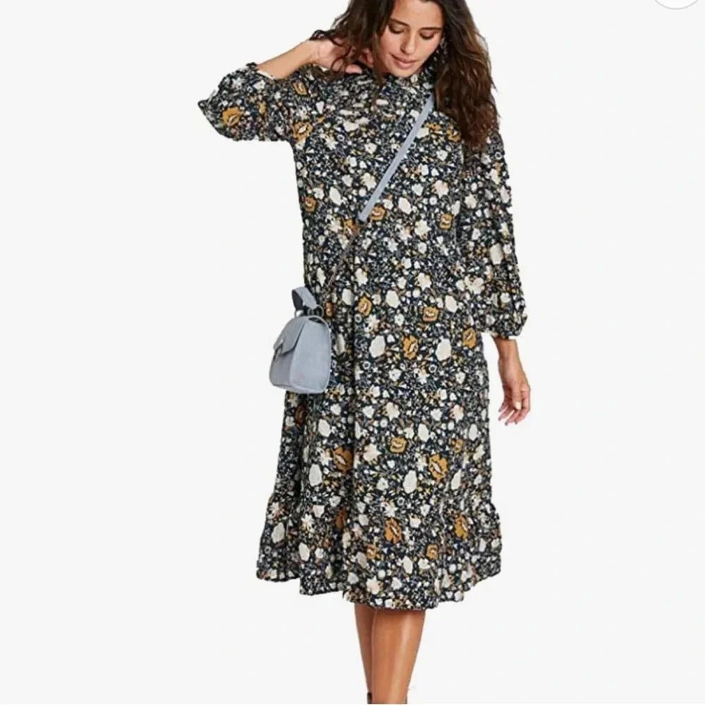 Universal Thread Women's Navy Floral Print Long Sleeve Dress - XSmall